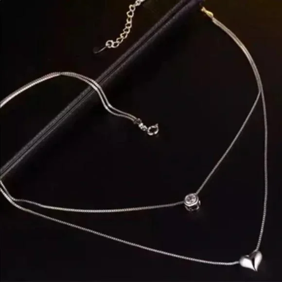 DOUBLE LAYER 925 STERLING SILVER DIAMOND NECKLACE, NICE NECKLACE, CUTE NECKLACE - Picture 5 of 7